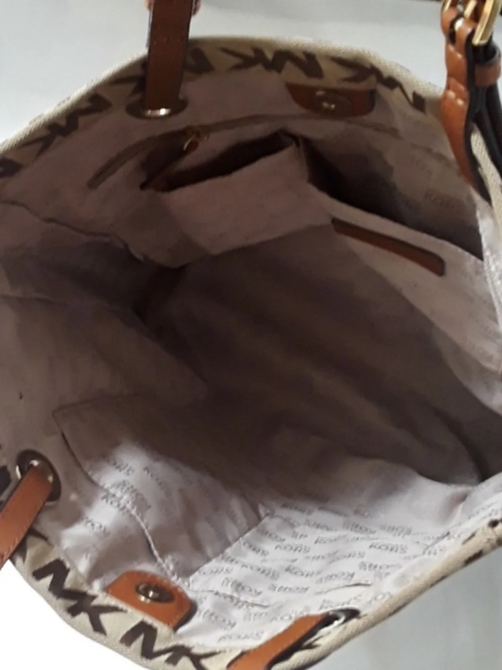 Michael Kors Jet Set Signature Tan and Brown MK Logo Shoulder Tote